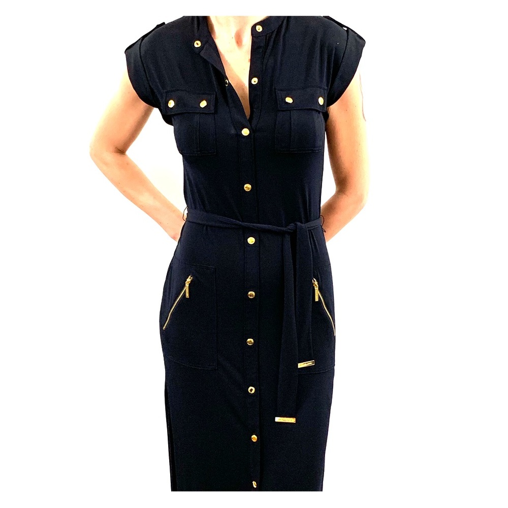 Michael Kors: Navy Blue, Gold Button Maxi